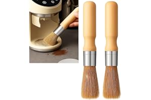 ERIOSCAR 2 Piezas Brochas para Cafeteras, Cepillos para Cafeteras Mango de Madera, Cepillo de Limpieza, Pincel Vegano de Limpieza para Cafetera para Máquinas de Café, Portafiltros (Color de la Madera)