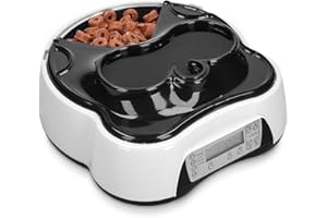 Navaris Dispenser Automatico Cibo Acqua - per Cani e Gatti Ciotola distributore con Timer 4 pasti - con Vassoio Scomparti Separati e orari impostabili