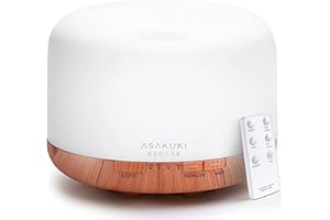 ASAKUKI 500ml Essential Oil Diffuser, 5 In 1 Ultrasonic Aroma Scented Oil Diffuser Vaporizer Humidifier, Ｑuiet Diffuser With Timer Settings, Waterless Auto-Off & 7 LED Light Colours