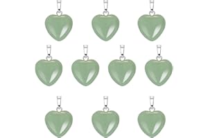 BEEFLYING 10 Pcs Natural Gemstone Heart Pendant Charms Green Aventurine Charms Healing Stone Pendants for Jewelry Making Crafts Supplies