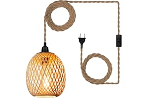 ‎ECOGEHEN EcoGehen Hanging Lampshade with Plug, Outdoor Lamp, Hanging Boho Rattan Ceiling Lamp, Bamboo Decorative Ceiling Light, Dining Table Lamps, Pendant Light, 4.5 m Cable for Bedroom