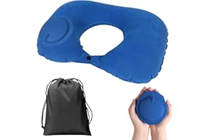 KARELLS Coussin de Voyagem, Oreiller de Voyage, Oreiller Gonflable Rapide, Coussin de Voyage Adulte, Oreiller Gonflable en Forme de U Portable, Presse à Oreiller en Forme de U Coussin, Bleu