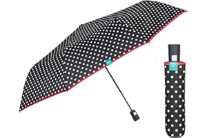 PERLETTI Paraguas Mujer Colorado Plegable Automático - Paraguas Portátil Colores en Microfibra - Paraguas Tamaño Pequeño de Viaje Cortaviento Resistente - Diámetro 96 cm