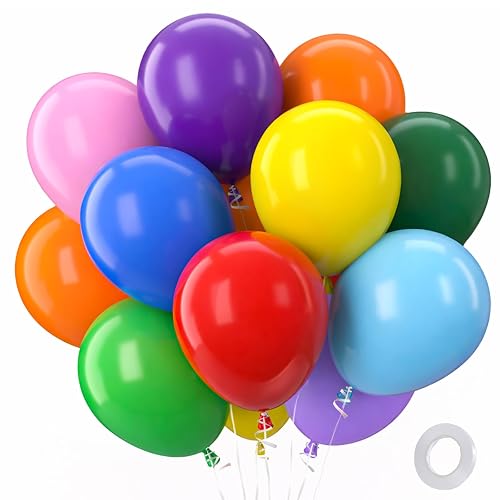 QIFU Rainbow Balloons 100 Pack, 12inch Party Birthday Balloons Colourful Balloon Multicoloured Latex Ballon Helium Balloon For Kids Birthday Party Decoration Babyshower Wedding School Decor Carnival