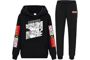 FLOWEREYES Anime Hunter x Hunter Chándal Casual Conjunto de 2 Piezas Killua Sudadera con Capucha de Manga Larga Gon Freecss Sudadera Hisoka Sudadera Pantalones