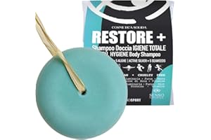 SENSO NATURALE Shampooing douche solide RESTORE + Hygiénique pour sportifs avec algues sprirouleines, fuchus, wakame, eucalypte et menthe, sans odeur du chlore de la piscine Recharge