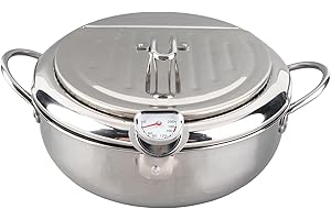 Wifehelper Pentola per Friggitrice Tempura Giapponese Piccola Friggitrice Pentola per Friggere in Acciaio Inossidabile con Coperchio per Termometro e Scolapiatti per Olio per Patatine