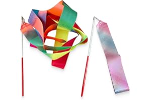 ZKGYUS Kit di 2 Nastro Ginnastica Ritmica Bambina, Nastro Danza Ritmica Bambina, Lunghezza 2 Metri, Colore Rosa con Maniglie - Perfetti per Allenamenti e Spettacoli