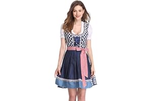 KOJOOIN Femme Robe Dirndl de Bavière Oktoberfest Set Dirndl Blouse et Tablier - Robe Dirndl 3 Pièces Bluse Manches Courtes Bavarois Vêtements