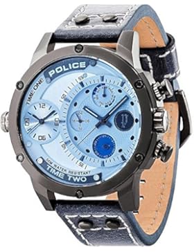 POLICE P14536JSU-13A ADDER Uhr Herrenuhr Lederarmband Edelstahl 50m Analog Datum blau