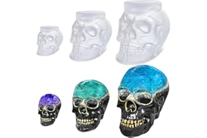 MCHERRY 3PCS Large Skull Shape Mold, Silicone 3D Resin Skull Molds Large + Medium + Small, Epoxy Resin Skeleton Mold, Flexible Clear Silicone Skull Head Molds, Candle Making, Halloween Home Decor
