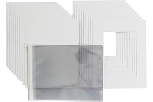 HOOPERSFRAMING Pack of 20 Bright White Picture Photo Mounts with backs and clear bags-choice of sizes. Acid free boards (9 x 7" for 7 x 5" prints)