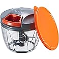 Artikel Manual Chopper with Storage Lid | Chops Vegetables, Nuts & Fruits | Meat Mincer | Medium - 650 mlGrey & Orange