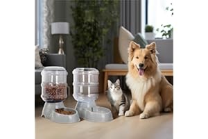 NAVARIS Zestaw 2 automatycznych dozowników karmy i wody dla zwierząt domowych, do użytku na zewnątrz, dla psa, kota, szczeniaka, kociąt, pojemność 3,8 l, kolor ciemnoszary