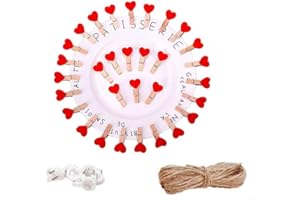 NOBRANDED 50 Pezzi Mollette con Cuore, Mini Mollette a Forma, Mollette Cuore Piccola, con 10 Metri Filo Juta Naturale per Foto Biglietti Matrimonio Scrapbooking DIY (Red)
