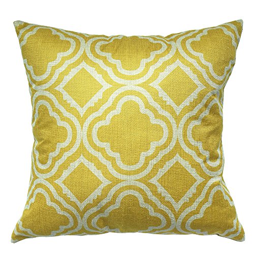 Luxbon 4er Set Marokkanisch Geometrische Diamant Leinen Kissenbezug Lendenkissen Wurfkissenbezug Pillowcase Cafe Haus Auto Deko 18 x 18 “ Gelb - 2