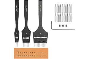 WUTA Leder Stanz Werkzeug, 3. Generation Professional Leder Stanz Set, Wechselbare Einsätze für Diamant, Oliven, Rundlöcher(3mm-2+5+10)