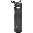 EcoVessel SUMMIT, Insulated Stainless Steel Water Bottle with Straw and Handle Flip Top Lid with Silicone Bottle Bumper Metal Water Bottle – 24 oz (Black Shadow)
