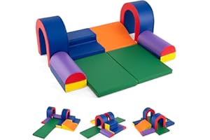 COSTWAY Kids Soft Play Set, 10 Pieces Baby Foam Climbing Blocks with Waterproof PU Leather, Indoor Toddler Climb and Crawl Activity Playset for Sensory Motor Skills