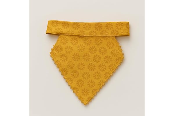 PetFunda Ethnic Decorative Bandana Scarf for Dogs & Cats, Small Size, Yellow Floral Pattern, Lace Trim Brocade, Neckchief Bandana for Pets, Small, Yellow