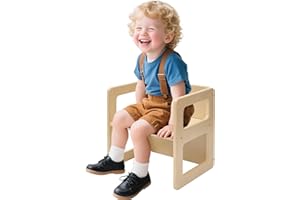 FUNLIO Altura Ajustable Montessori destete Silla para la Edad de 1-3, la Calidad de la Silla de Madera Maciza, para Comer/Leer/Jugar, Muebles Montessori con Certificado CPC - Natural