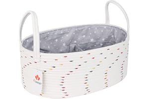 AUNHUIT Baby Nappy Caddy Organiser, Cotton Rope Changing Table Organiser with Changeable Compartments [8 Pockets+5 compartments] Newborn Portable Nursery Storage for Mom