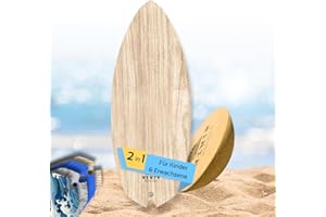 Ninja Balance Board + Cork Roll, Ball, Bag - Balance Trainer for Children & Adults 100% Wood in Rocker Shape - Indoor Surfing Board Fitness | Trickboard for Core Training + App