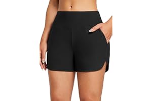 baleaf Swim Shorts Womens Tummy Control High Waisted Swimming Board Shorts with Pockets Liner Quick Dry UPF 50+