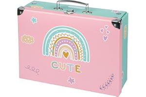 Baagl Valise pour Enfants - Mallette en Carton pour Jouets et Fournitures Scolaires, Pliable avec Poignée en Métal, Arc-en-Ciel
