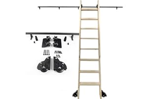 DMCHENGMA Kit de quincaillerie pour échelle coulissante, tube rond en acier noir, rails d'échelle mobile, ensemble complet, kit d'échelle de bibliothèque roulante de 3,3 à 24 pieds avec rouleau de sol (sans éch