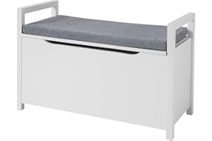 ‎SOBUY SoBuy FSR76-W Chest Bench with Seat Bench and Storage Space, Seat Chest with Flap, Play Chest, Load Capacity 120 kg, White, W x H x D: Approx. 86 x 54 x 38 cm
