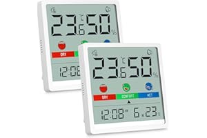 Hixava Termómetro Higrómetro Digital 2 Piezas Termómetro Interior del Higrómetro Mini Medidor de Humedad y Temperatura con Reloj Fecha Consejos Emocionales para Invernadero Bodega Armario