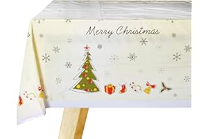 YIRAN Large Christmas Plastic Tablecloth Cover 9ft x 4.5ft (137x274cm) Rectangle Holly Santa Xmas Table Cloth Oilcloth Waterproof Stain-Resistant Christmas Home Garden Office Party Table Decoration Supplies