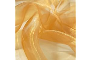 TOLKO 1m Organza Stoffe zum Nähen Meterware | Hauch Zart, Fein, Durchsichtig | zum Dekorieren Basteln 145cm breit | leichter Glanz Stoff für Gardine Vorhänge Tischdecken Deko Schals (Gold)