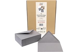 ‎PRESENT FILL PresentFill® 50 x Briefumschläge Schiefer Grau C6-162 x 114 mm ohne Fenster I 100% Recycling Kraftpapier I 120 g/m² stark I Blauer Engel zertifiziert I Made in Germany