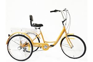 BURUIYOTEN Adult Tricycle Bicycle Senior Bike Tricycle with Basket 3 Wheels 6 Speed for Shopping Basket Adult Tricycle Bike Trike Cargo Bike Cruise Backrest Rear Outdoor Sports Rikscha Bicycles