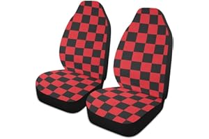 LONSANT Checkered Car Seat Covers Set of 2,Geometric Checkered Plaid Pattern Black and Red Universal Front Seat Protector Vehicle Seat Cushion Cover for Women Men Cute Car Accessories for Car Truck