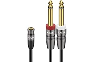 J&D Stereofoniczny kabel audio, Heavy Duty 3,5 mm do 6,35mm Mono, 1/8 Żeński do 1/4 Męski do Miksera Gitarowego Fortepianu Wzmacniacz Głośnik, 0,9 Metr