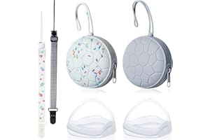 LEYOSON Orzbow 2 Stück Silikon Schnullerbox,BPA-Freiem Schnullertasche mit Schnullerkette und Schnulleraufbewahrung Box für 2 Schnullern,Schnullerhalter für Reisen und Zuhause (Buntes Weiß/Grau)