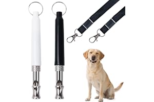 INSPUTOL Pack of 2 Adjustable Dog Training Whistles with Lanyard, High Frequency Silent Whistles for Recall and Bark Control(White+Black)