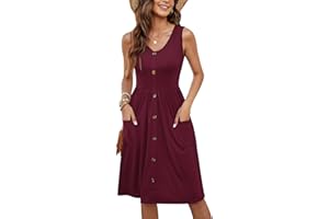MOLERANI Femmes Robes d'été sans Manches Casual Lâche Swing Button Down Robe Midi avec Poches S-2XL