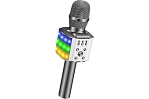 Micrófono de karaoke Bluetooth,BONAOK Portátil Máquina de Karaoke, Caraoke Microfono Niña, Regalo de cumpleaños, Fiesta, Juguete de karaoke Viaje para Android/PC(Gris Espacial)