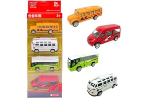 CLKDPNO 4PCS Toy Bus with Gift Box, Alloy Diecast Pull Back Bus Toy Vehicles, Mini Buses Toy, Metal Cars Model, Toy Car Model Pull Back City Buses Kids Gifts for Boys, Girls