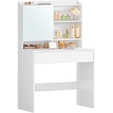 VASAGLE Dressing Table with Mirror, Makeup Table with Cabinet and Drawer | Makeup Table, 1 Drawer, Cloud White, KAILYN Collec