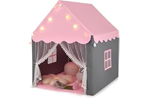 GOPLUS Tente de Jeu pour Enfants Intérieur et Extérieur, Château de Jardin pour Garçons et Filles avec Tapis Épais, pour Noël et Anniversaire, 105 x 120 x 140 CM (Rose(avec lumière))