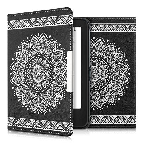 kwmobile Hülle für Tolino Shine 2 HD - Flipcover Case eReader Schutzhülle - Bookstyle Klapphülle Blume Design Weiß Schwarz