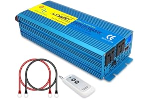 2000Watt Pure Sine Wave Inverter Peak Power 4000 Watt 12V DC to 230V/240V AC Converter - 2 universal AC Outlets & LCD display Power Inverter with wireless Remote Control Cantonape