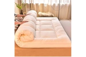 HUMAJORY Floor Mattress Japanese Extra Thick Futon Floor Mattress Futon Mattress Foldable Floor Bed Camping Mattress Futon Mat Traditional Sleeping Mat Extra Thick, Cosy and Warm Mattress(White,90x200cm)