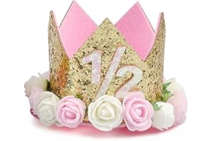maxgoods Princess Tiara Crown,Baby Girls/Kids First Birthday Hat Sparkly Gold Flower Style with Artificial Rose Flower, Tiara Headband Party Headband, 1/2 Year Old