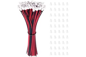 Lyeteung 50 Par 2-Pinowych Złączy JST 1.5 ZH, Mini Micro 2-Pinowe Złącze Męskie JST z Kablem 150mm 26AWG i Złączem Żeńskim (Czerwono Czarne)